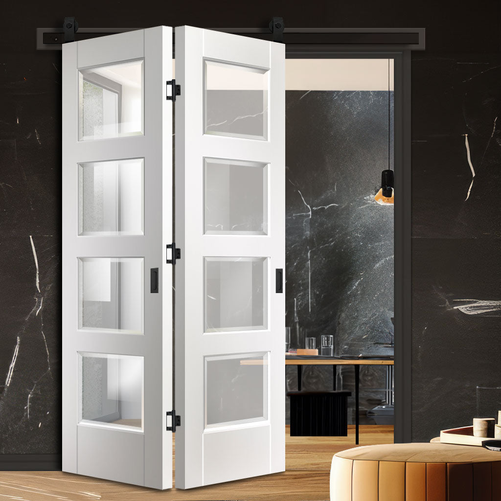 Spaceeasi Top Mounted Black Folding Track And Double Door Severo White