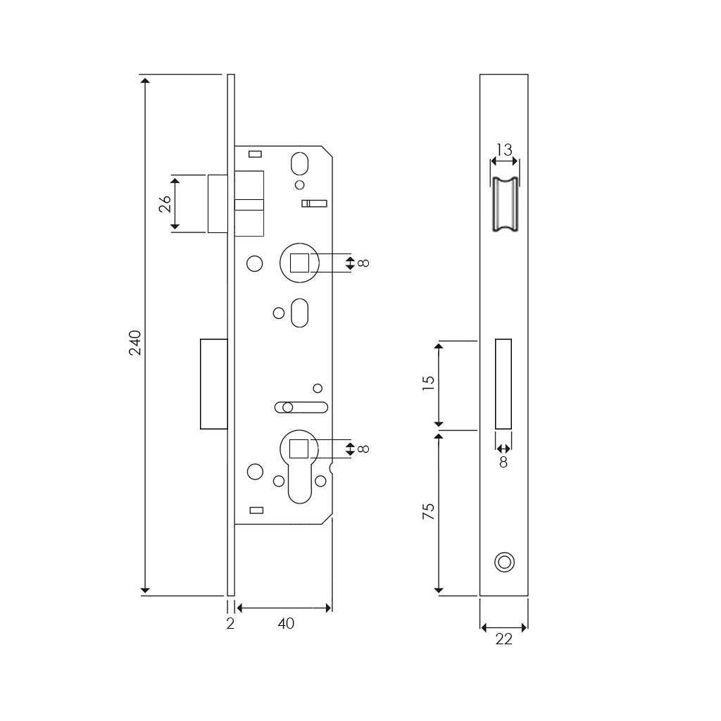 Slim Privacy Bathroom Lock Polished Stainless Steel