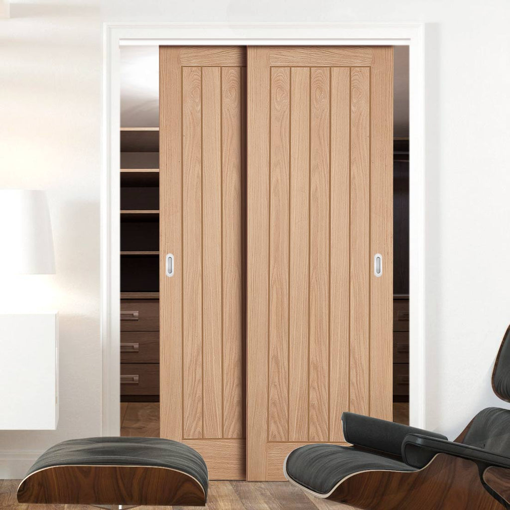 Two Sliding Maximal Wardrobe Doors & Frame Kit - Belize Oak Door - Unf