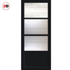 Top Mounted Black Sliding Track & Solid Wood Door - Handcrafted Eco-Urban Staten 3 Pane 1 Panel Solid Wood Door DD6310 - Clear Reeded Glass - Shadow Black Premium Primed