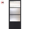 Eco-Urban Staten 3 Pane 1 Panel Solid Wood Internal Door Pair UK Made DD6310 - Clear Reeded Glass - Eco-Urban® Shadow Black Premium Primed