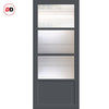 Eco-Urban Staten 3 Pane 1 Panel Solid Wood Internal Door Pair UK Made DD6310 - Clear Reeded Glass - Eco-Urban® Stormy Grey Premium Primed