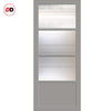 Eco-Urban Staten 3 Pane 1 Panel Solid Wood Internal Door Pair UK Made DD6310 - Clear Reeded Glass - Eco-Urban® Mist Grey Premium Primed