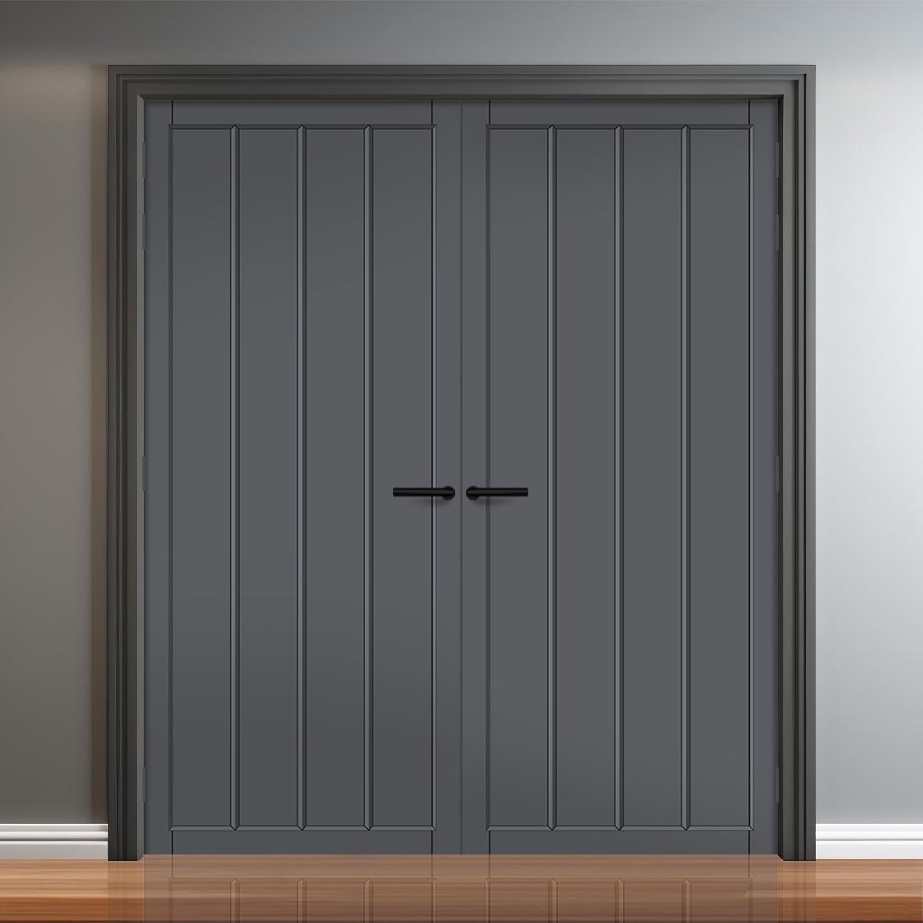 Adiba Panel Solid Wood Internal Door Pair UK Made DD0106P - Stormy Grey Premium Primed - Urban Lite® Bespoke Sizes