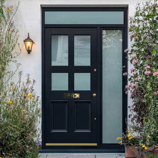 Image: Exterior Victorian Ailsa 4L 2P Front Door with Single Sidelight and Transom - Customisable: Size, Colour, Glass and Sidelight Options