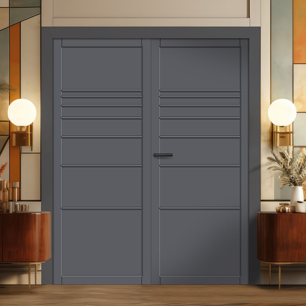 Amoo Panel Solid Wood Internal Door Pair UK Made DD0112P - Stormy Grey Premium Primed - Urban Lite® Bespoke Sizes