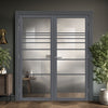 Amoo Solid Wood Internal Door Pair UK Made DD0112C Clear Glass - Stormy Grey Premium Primed - Urban Lite® Bespoke Sizes