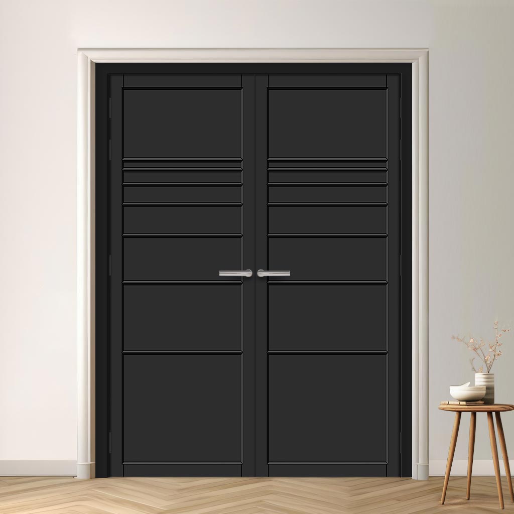 Amoo Panel Solid Wood Internal Door Pair UK Made DD0112P - Shadow Black Premium Primed - Urban Lite® Bespoke Sizes