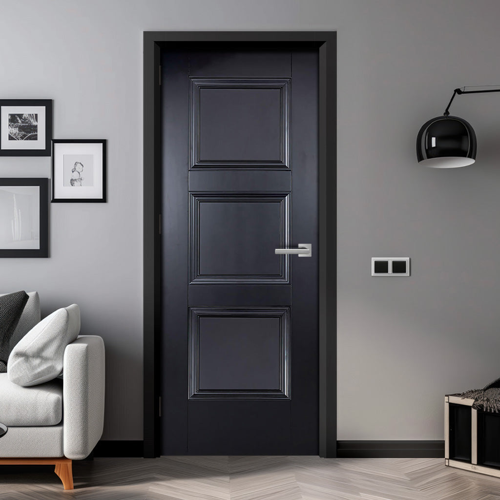 EasiKit Internal Door and Frame Kit - Amsterdam 3 Panel Black Primed Internal Door