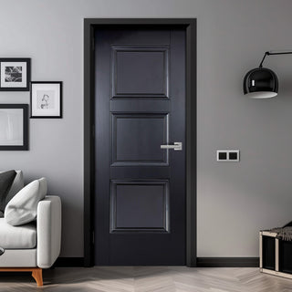 Image: EasiKit Internal Door and Frame Kit - Amsterdam 3 Panel Black Primed Internal Door