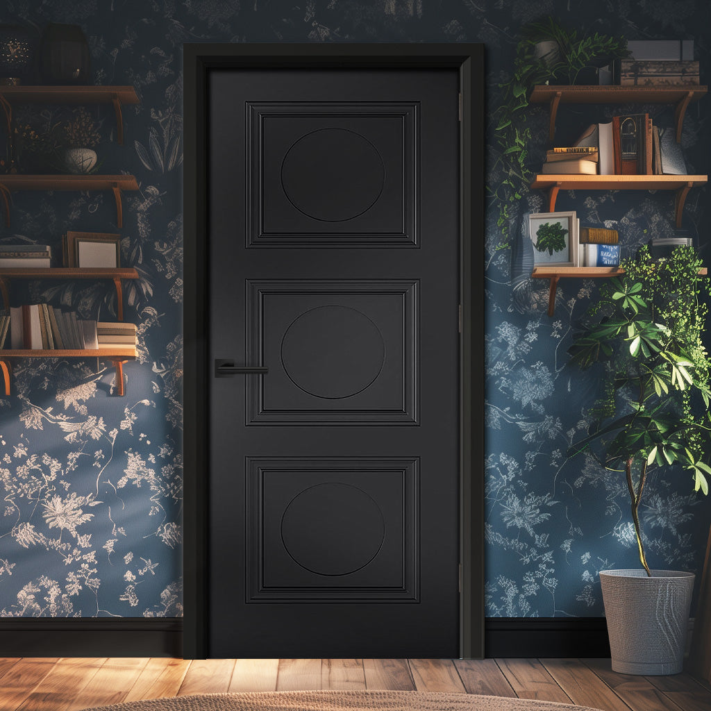 EasiKit Internal Door and Frame Kit - Antwerp 3 Panel Black Primed Internal Door