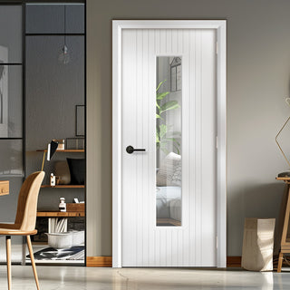 Image: EasiKit Internal Door and Frame Kit - J B Kind Aria White Primed Flush Internal Door - Clear Glass