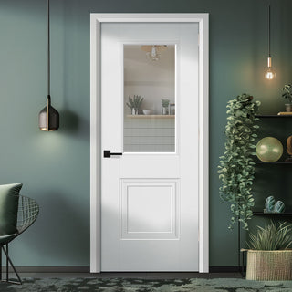 Image: EasiKit Internal Door and Frame Kit - Arnhem 1 Pane 1 Panel Internal Door - Clear Glass - White Primed