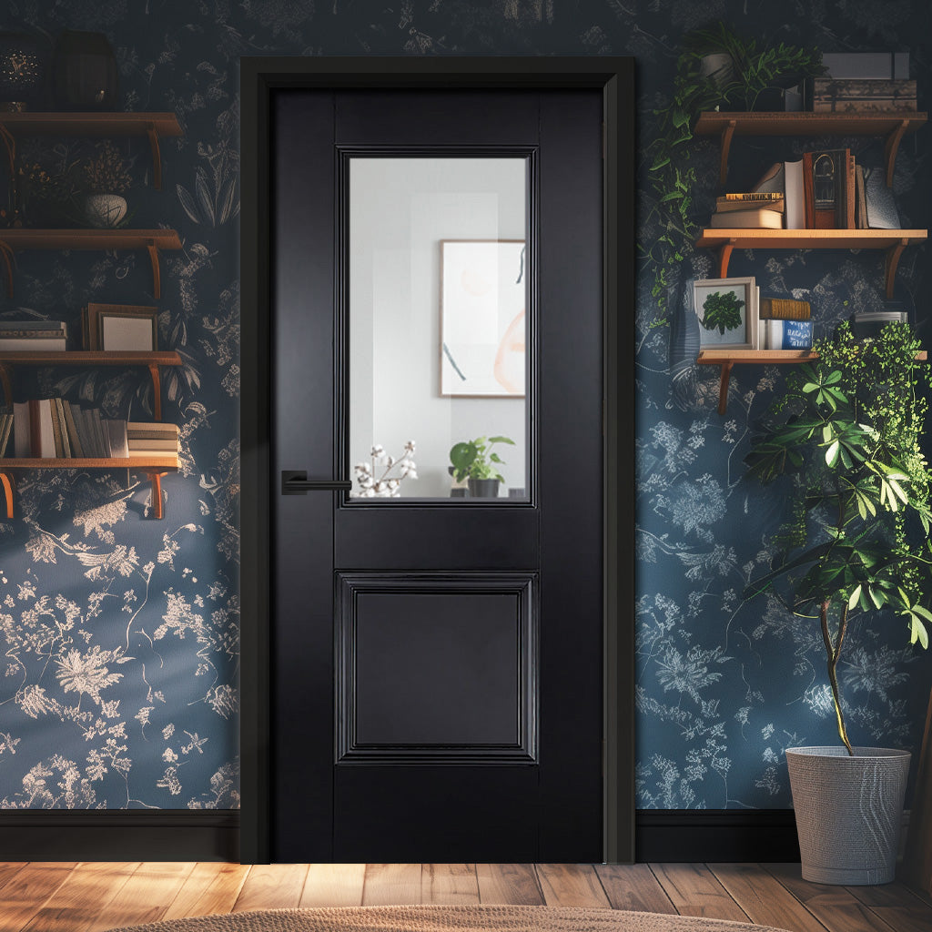 EasiKit Internal Door and Frame Kit - Arnhem Black Primed Internal Door - Clear Glass