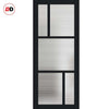 Top Mounted Black Sliding Track & Solid Wood Double Doors - Eco-Urban Arran 5 Pane Doors DD6432R Clear Reeded Glass - Shadow Black Premium Primed