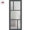 Top Mounted Black Sliding Track & Solid Wood Double Doors - Eco-Urban Arran 5 Pane Doors DD6432R Clear Reeded Glass - Stormy Grey Premium Primed