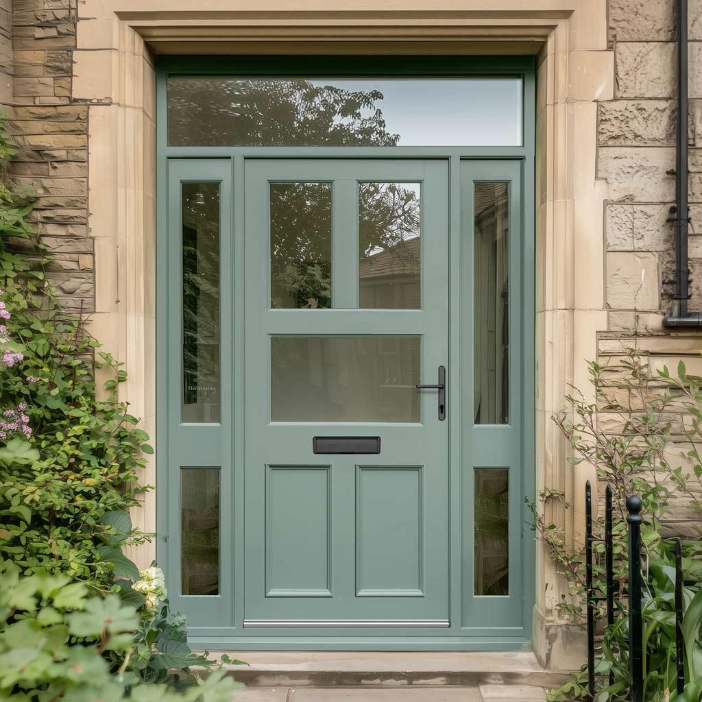 Exterior Victorian Arran 3L 2P Front Door with Two Sidelights & Transom - Customisable: Size, Colour, Glass and Sidelight Options