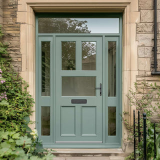 Image: Exterior Victorian Arran 3L 2P Front Door with Two Sidelights & Transom - Customisable: Size, Colour, Glass and Sidelight Options