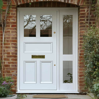 Image: Exterior Victorian Arran Front Door with Single Sidelight - Customisable: Size, Colour, Glass and Sidelight Options