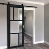 Top Mounted Black Sliding Track & Solid Wood Door - Handcrafted Eco-Urban Arran 5 Pane Solid Wood Door DD6432R Clear Reeded Glass - Shadow Black Premium Primed