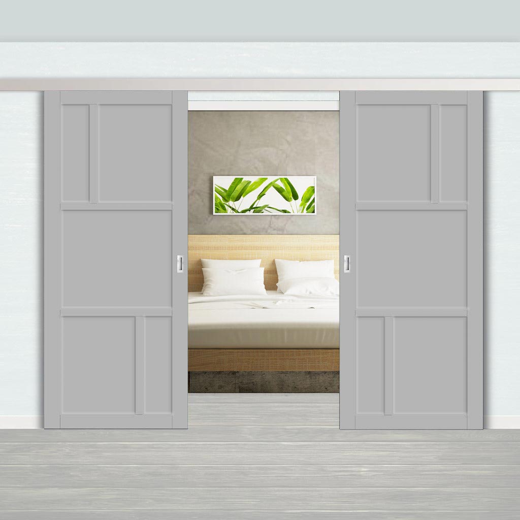 Double Sliding Door & Premium Wall Track - Eco-Urban® Arran 5 Panel Doors DD6432 - 6 Colour Options