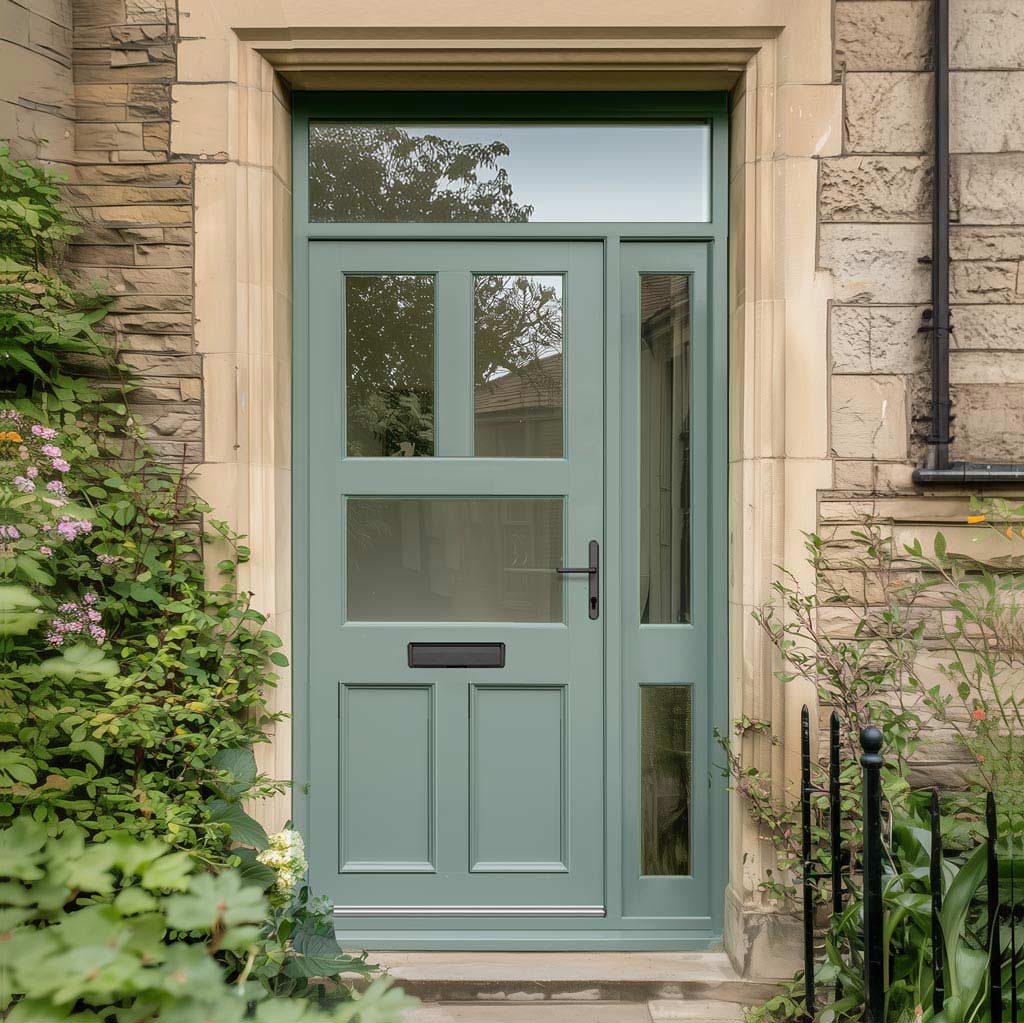 Exterior Victorian Arran 3L 2P Front Door with Single Sidelight and Transom - Customisable: Size, Colour, Glass and Sidelight Options