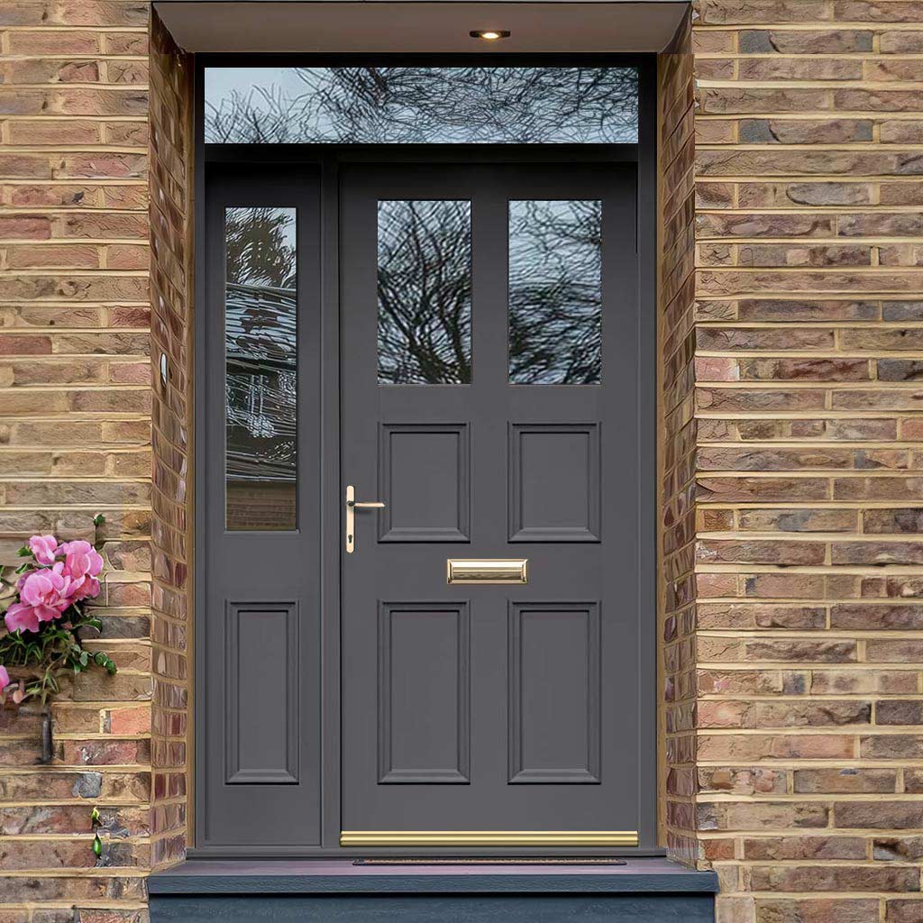 Exterior Victorian Ailsa 2L 4P Front Door with Single Sidelight and Transom - Customisable: Size, Colour, Glass and Sidelight Options