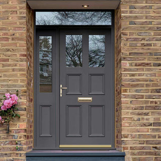 Image: Exterior Victorian Ailsa 2L 4P Front Door with Single Sidelight and Transom - Customisable: Size, Colour, Glass and Sidelight Options