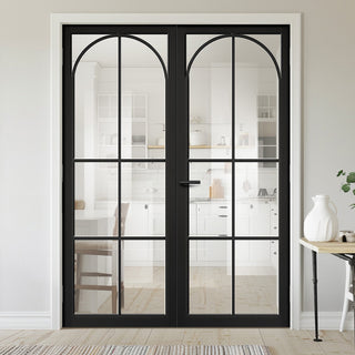 Image: Astoria Black Internal Door Pair - Clear Glass - Prefinished