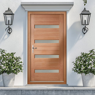 Image: Balham Hardwood Front Door and Frame Set with Fittings - Frosted Toughened Double Glazing