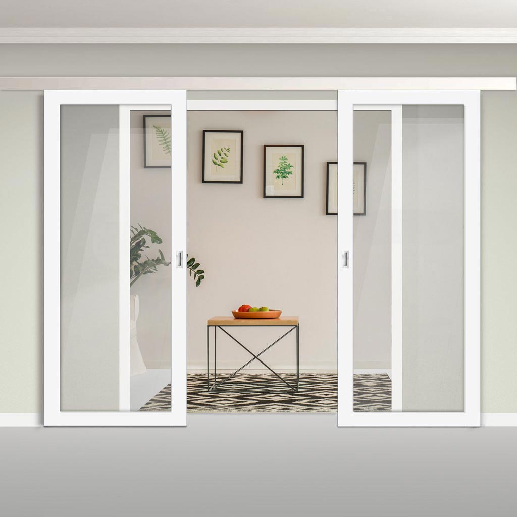 Double Sliding Door & Premium Wall Track - Eco-Urban® Baltimore 1 Pane Doors DD6301G - Clear Glass - 6 Colour Options