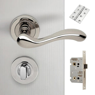 Image: Bari Door Lever Bathroom Handle Pack - 4 Square Hinges - Polished Chrome Finish