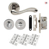 Bari Door Lever Bathroom Handle Pack - 3 Square Hinges - Polished Chrome Finish