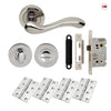 Bari Door Lever Bathroom Handle Pack - 4 Square Hinges - Polished Chrome Finish