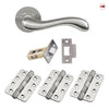 Bari Door Lever Handle Pack - 3 Radius Cornered Hinges - Satin Finish