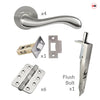 Bari Double Door Lever Handle Pack - 6 Radius Cornered Hinges - Satin Finish - Combo Handle and Accessory Pack