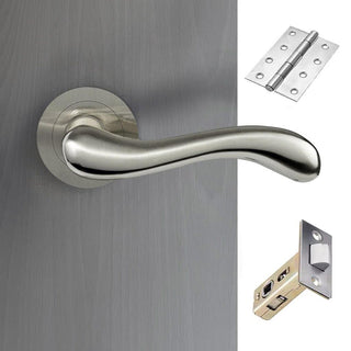 Image: Bari Door Lever Handle Pack - 3 Square Hinges - Satin Finish