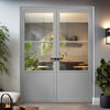 Berkley 2 Pane 1 Panel Solid Wood Internal Door Pair UK Made DD6309G - Clear Glass - Eco-Urban® Mist Grey Premium Primed