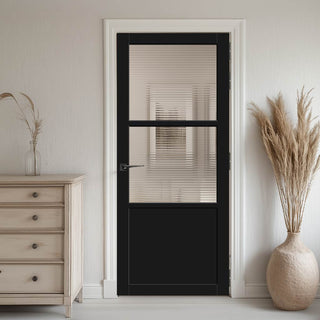 Image: Berkley 2 Pane 1 Panel Solid Wood Internal Door UK Made DD6309 - Clear Reeded Glass - Eco-Urban® Shadow Black Premium Primed