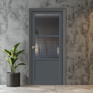 Image: Berkley 2 Pane 1 Panel Solid Wood Internal Door UK Made DD6309 - Clear Reeded Glass - Eco-Urban® Stormy Grey Premium Primed