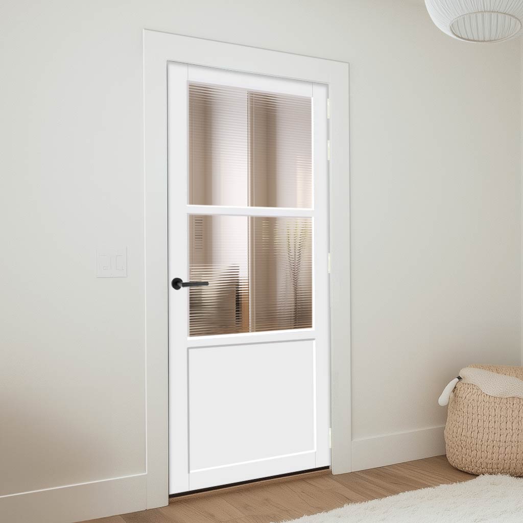 Berkley 2 Pane 1 Panel Solid Wood Internal Door UK Made DD6309 - Clear Reeded Glass - Eco-Urban® Cloud White Premium Primed