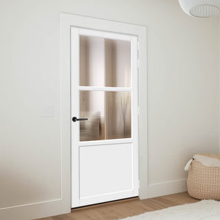 Image: Berkley 2 Pane 1 Panel Solid Wood Internal Door UK Made DD6309 - Clear Reeded Glass - Eco-Urban® Cloud White Premium Primed