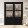 Berkley 2 Pane 1 Panel Solid Wood Internal Door Pair UK Made DD6309 - Clear Reeded Glass - Eco-Urban® Shadow Black Premium Primed