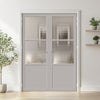 Berkley 2 Pane 1 Panel Solid Wood Internal Door Pair UK Made DD6309 - Clear Reeded Glass - Eco-Urban® Mist Grey Premium Primed