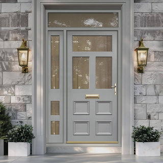 Image: Exterior Victorian Bronte 3L 4P Front Door with Single Sidelight and Transom - Customisable: Size, Colour, Glass and Sidelight Options