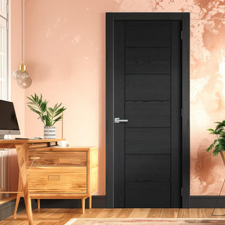 Image: Linear 7 Panel Door - Black Laminated - Prefinished