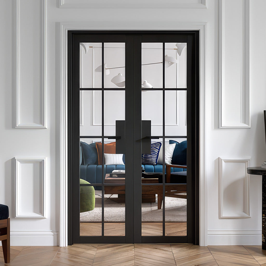 W4 Malvern Room Divider Internal Door & Frame Kit - Clear Glass - Black Prefinished - 2031x1246mm Wide