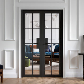 Image: W4 Malvern Room Divider Internal Door & Frame Kit - Clear Glass - Black Prefinished - 2031x1246mm Wide