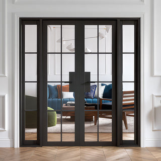 Image: W6 Malvern Room Divider Internal Door & Frame Kit - Clear Glass - Black Prefinished - 2031x1904mm Wide