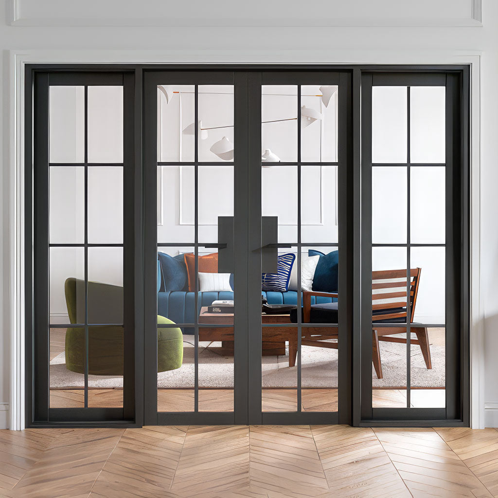 W8 Malvern Room Divider Internal Door & Frame Kit - Clear Glass - Black Prefinished - 2031x2478mm Wide